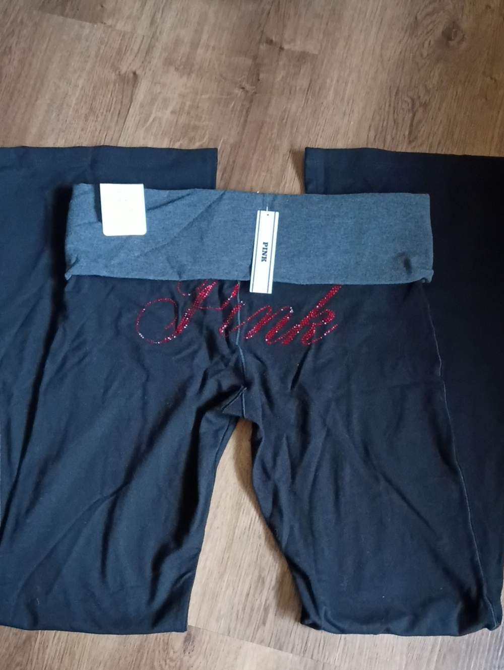 PINK Victoria's Secret Black Leggings with Grey Waistband